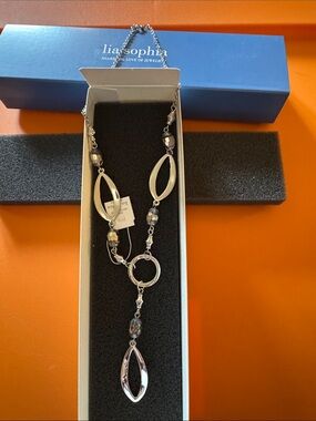 Lia Sophia Silver and Gray Y-Drop Necklace